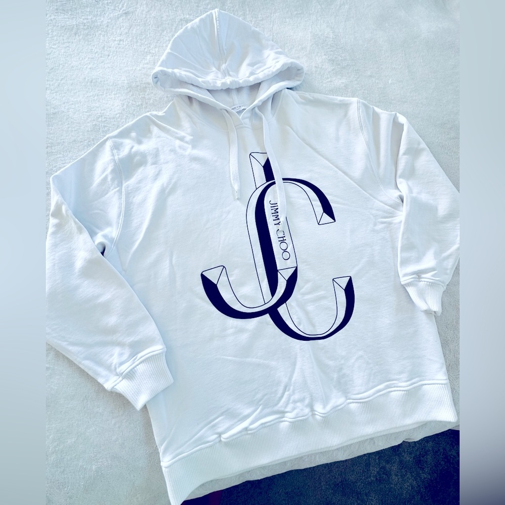 Jimmy Choo White Logo Sweatshirt Hoodie Size S